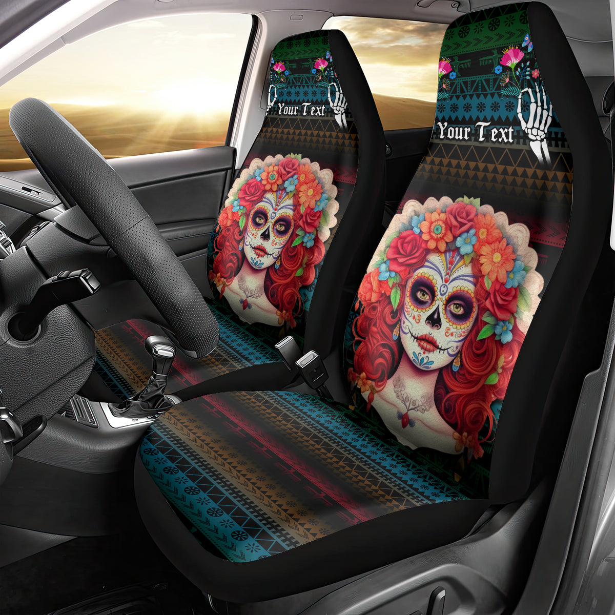 Personalised Mexico Day Of The Dead Car Seat Cover Mexican La Catrina Dia de los Muertos - Wonder Print Shop
