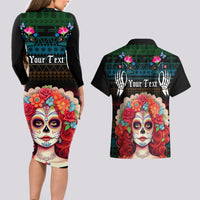 Personalised Mexico Day Of The Dead Couples Matching Long Sleeve Bodycon Dress and Hawaiian Shirt Mexican La Catrina Dia de los Muertos - Wonder Print Shop