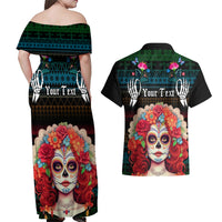 Personalised Mexico Day Of The Dead Couples Matching Off Shoulder Maxi Dress and Hawaiian Shirt Mexican La Catrina Dia de los Muertos - Wonder Print Shop
