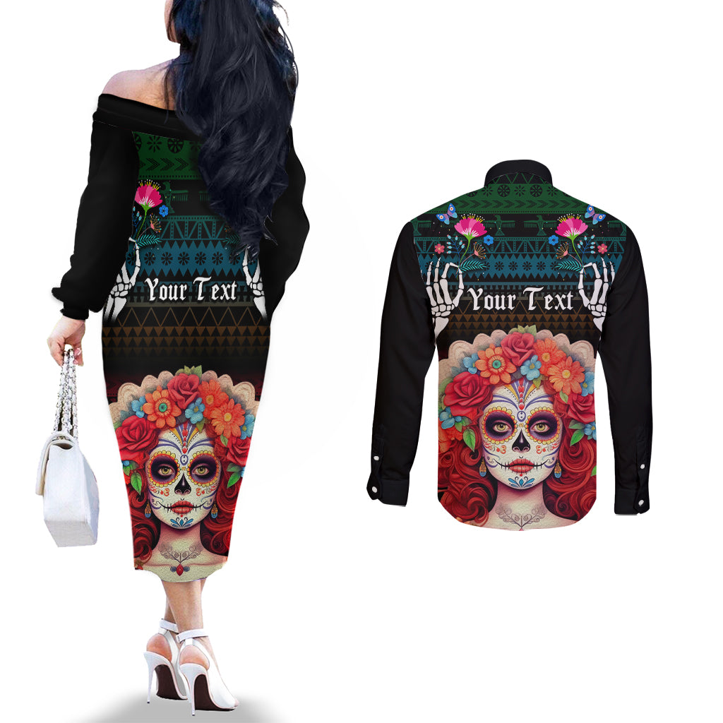 personalised-mexico-day-of-the-dead-couples-matching-off-the-shoulder-long-sleeve-dress-and-long-sleeve-button-shirts-mexican-la-catrina-dia-de-los-muertos