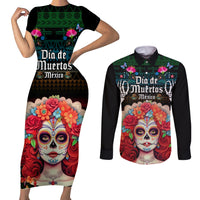 Personalised Mexico Day Of The Dead Couples Matching Short Sleeve Bodycon Dress and Long Sleeve Button Shirts Mexican La Catrina Dia de los Muertos - Wonder Print Shop