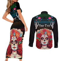 Personalised Mexico Day Of The Dead Couples Matching Short Sleeve Bodycon Dress and Long Sleeve Button Shirts Mexican La Catrina Dia de los Muertos - Wonder Print Shop