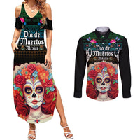 Personalised Mexico Day Of The Dead Couples Matching Summer Maxi Dress and Long Sleeve Button Shirts Mexican La Catrina Dia de los Muertos - Wonder Print Shop