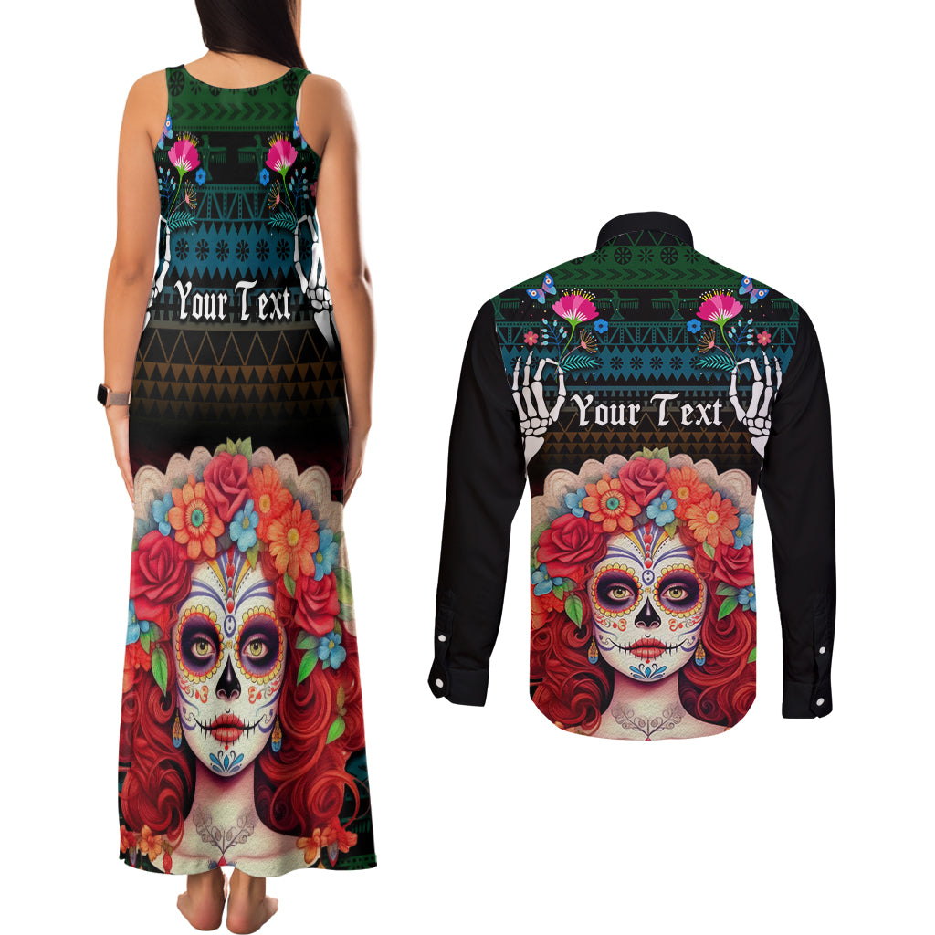Personalised Mexico Day Of The Dead Couples Matching Tank Maxi Dress and Long Sleeve Button Shirts Mexican La Catrina Dia de los Muertos - Wonder Print Shop