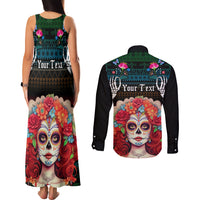 Personalised Mexico Day Of The Dead Couples Matching Tank Maxi Dress and Long Sleeve Button Shirts Mexican La Catrina Dia de los Muertos - Wonder Print Shop