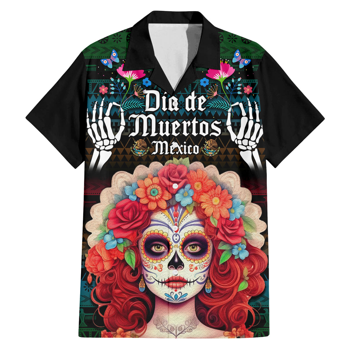 Personalised Mexico Day Of The Dead Family Matching Mermaid Dress and Hawaiian Shirt Mexican La Catrina Dia de los Muertos - Wonder Print Shop