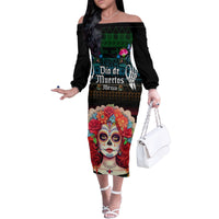 Personalised Mexico Day Of The Dead Family Matching Off Shoulder Long Sleeve Dress and Hawaiian Shirt Mexican La Catrina Dia de los Muertos - Wonder Print Shop
