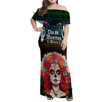 Personalised Mexico Day Of The Dead Family Matching Off Shoulder Maxi Dress and Hawaiian Shirt Mexican La Catrina Dia de los Muertos - Wonder Print Shop