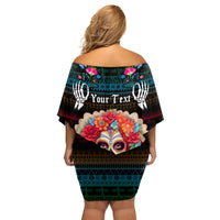 Personalised Mexico Day Of The Dead Family Matching Off Shoulder Short Dress and Hawaiian Shirt Mexican La Catrina Dia de los Muertos - Wonder Print Shop