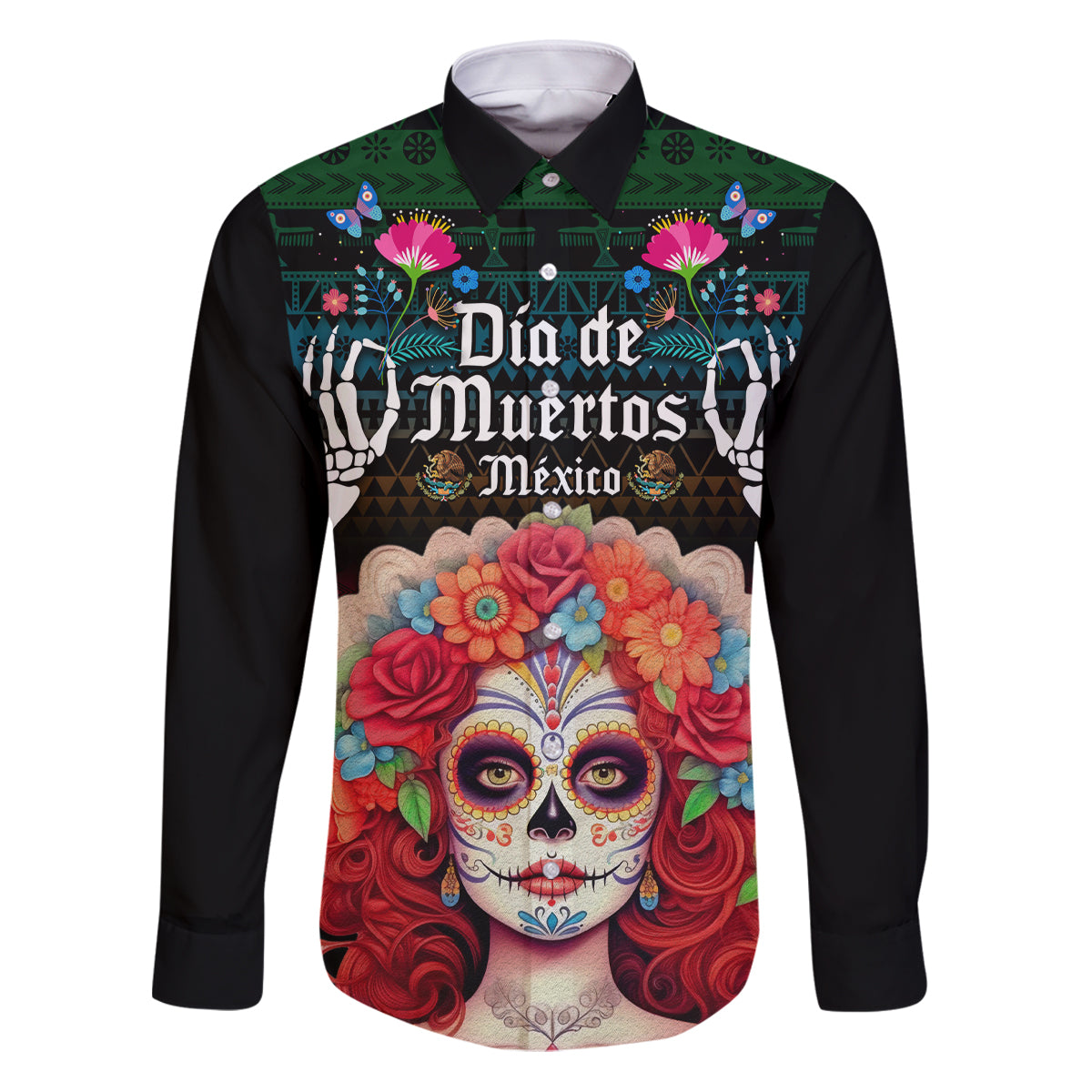 Personalised Mexico Day Of The Dead Family Matching Puletasi Dress and Hawaiian Shirt Mexican La Catrina Dia de los Muertos - Wonder Print Shop