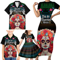 Personalised Mexico Day Of The Dead Family Matching Short Sleeve Bodycon Dress and Hawaiian Shirt Mexican La Catrina Dia de los Muertos - Wonder Print Shop