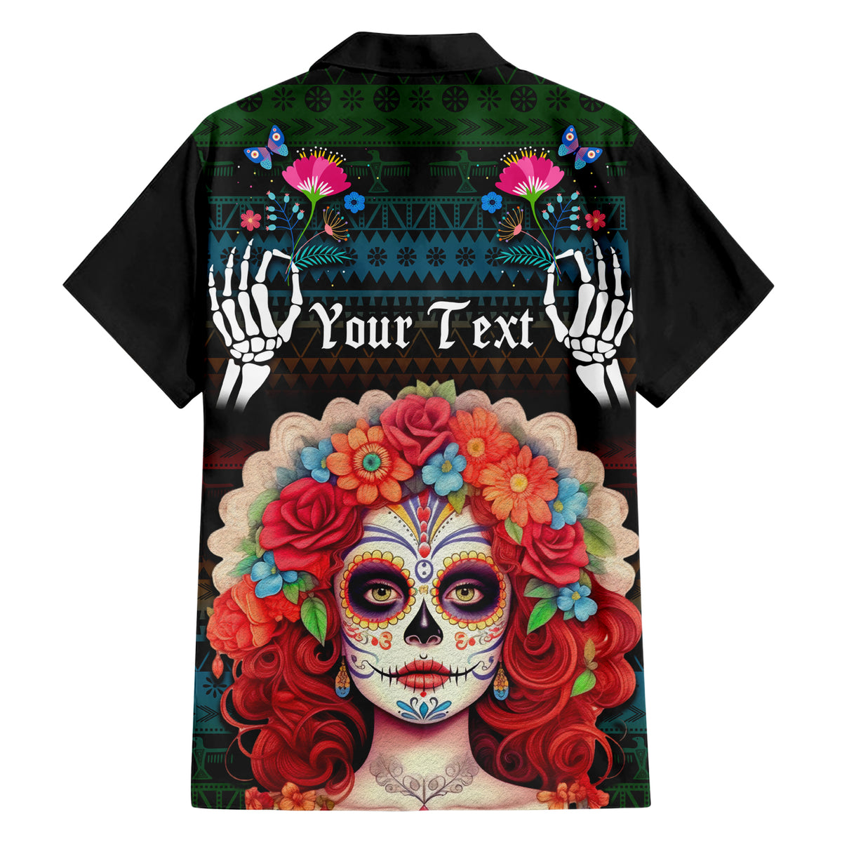 Personalised Mexico Day Of The Dead Family Matching Short Sleeve Bodycon Dress and Hawaiian Shirt Mexican La Catrina Dia de los Muertos - Wonder Print Shop