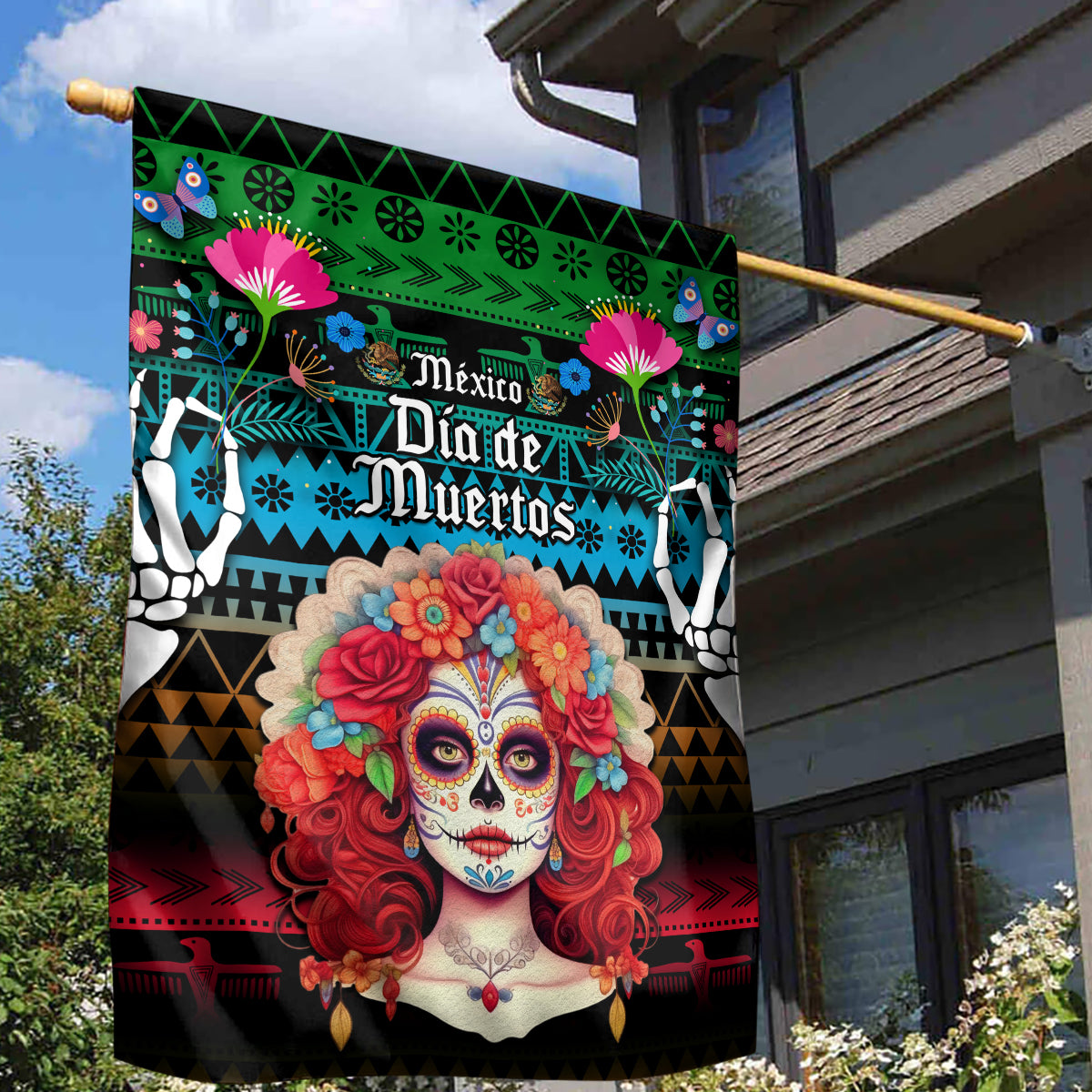 Mexico Day Of The Dead Garden Flag Mexican La Catrina Dia de los Muertos - Wonder Print Shop