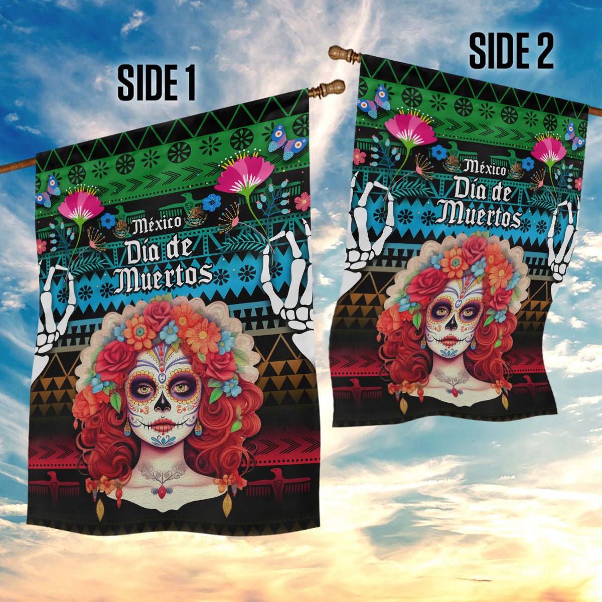 Mexico Day Of The Dead Garden Flag Mexican La Catrina Dia de los Muertos - Wonder Print Shop