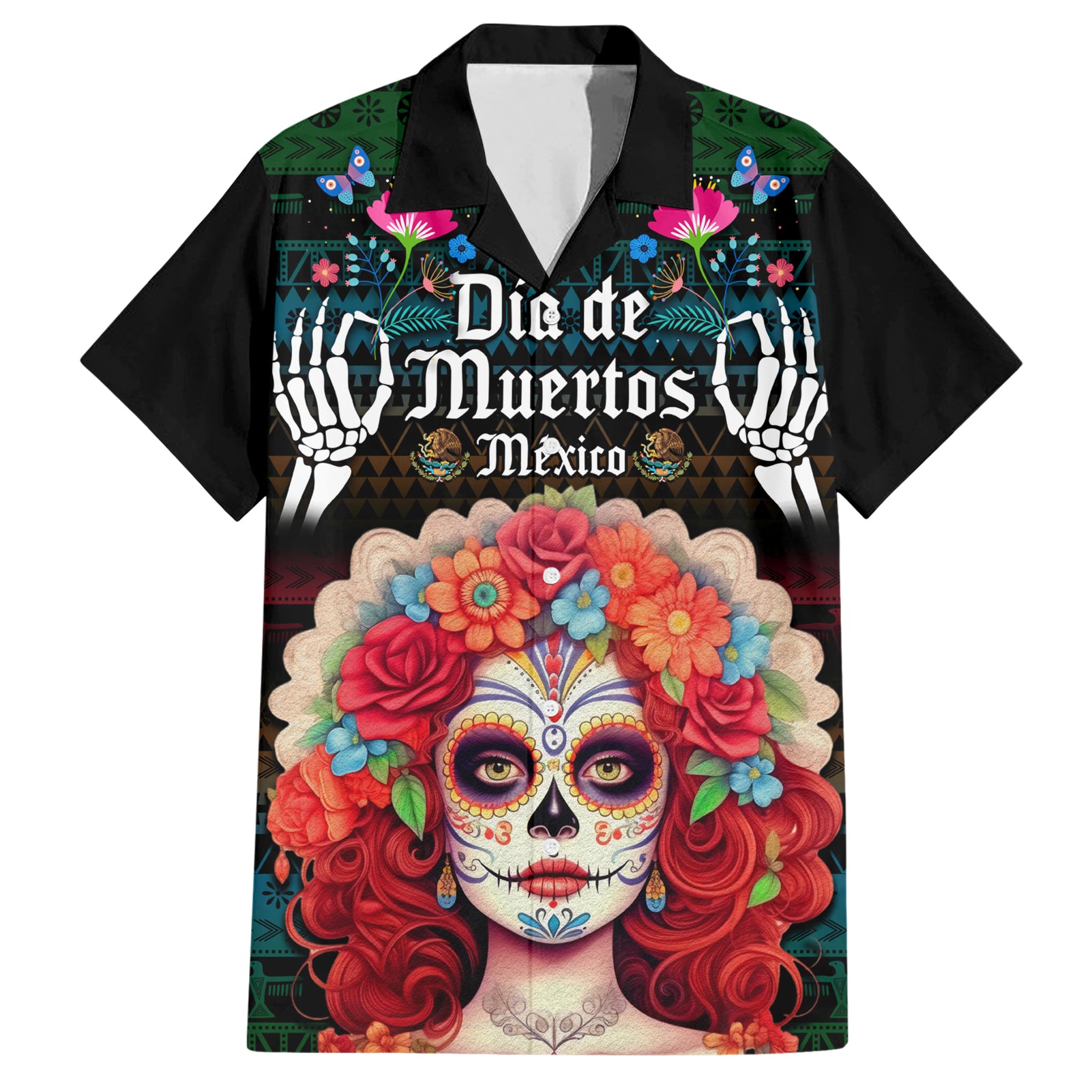 Personalised Mexico Day Of The Dead Hawaiian Shirt Mexican La Catrina Dia de los Muertos - Wonder Print Shop
