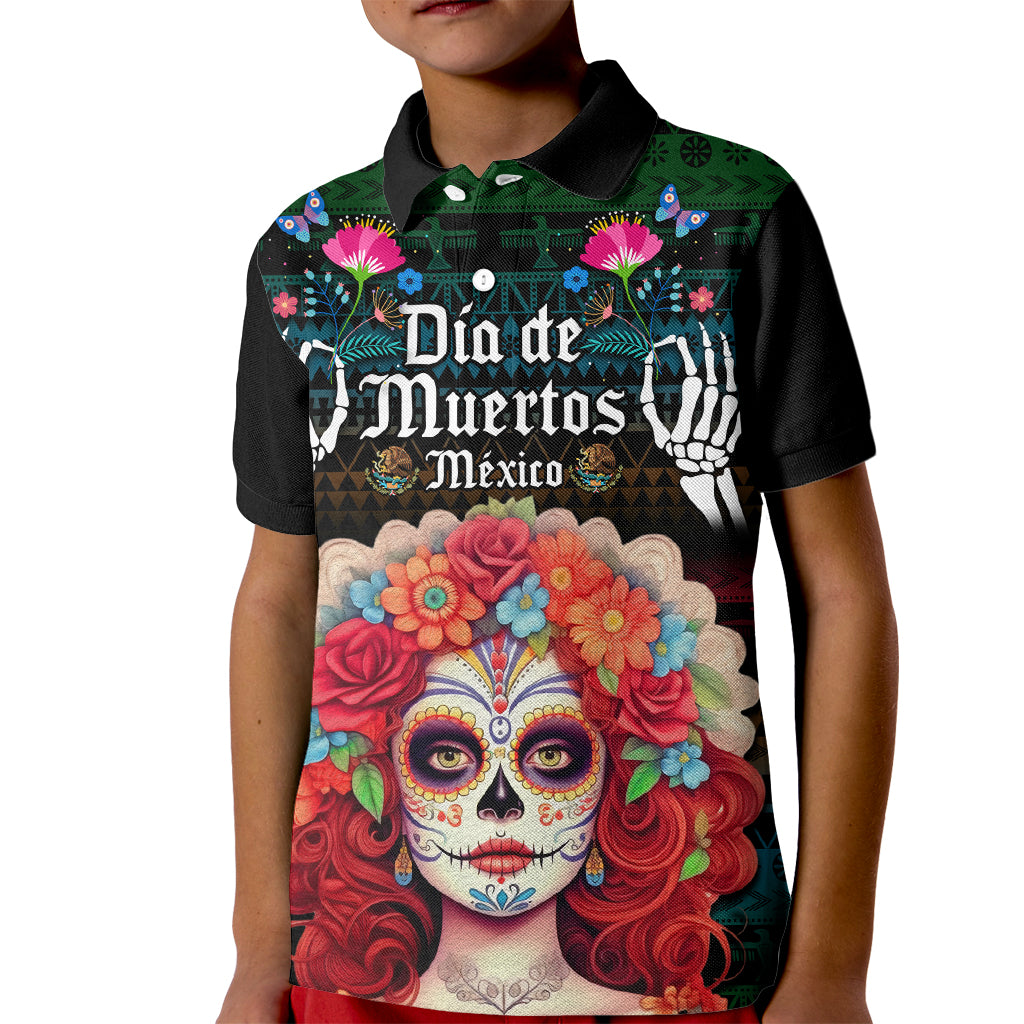 Personalised Mexico Day Of The Dead Kid Polo Shirt Mexican La Catrina Dia de los Muertos - Wonder Print Shop