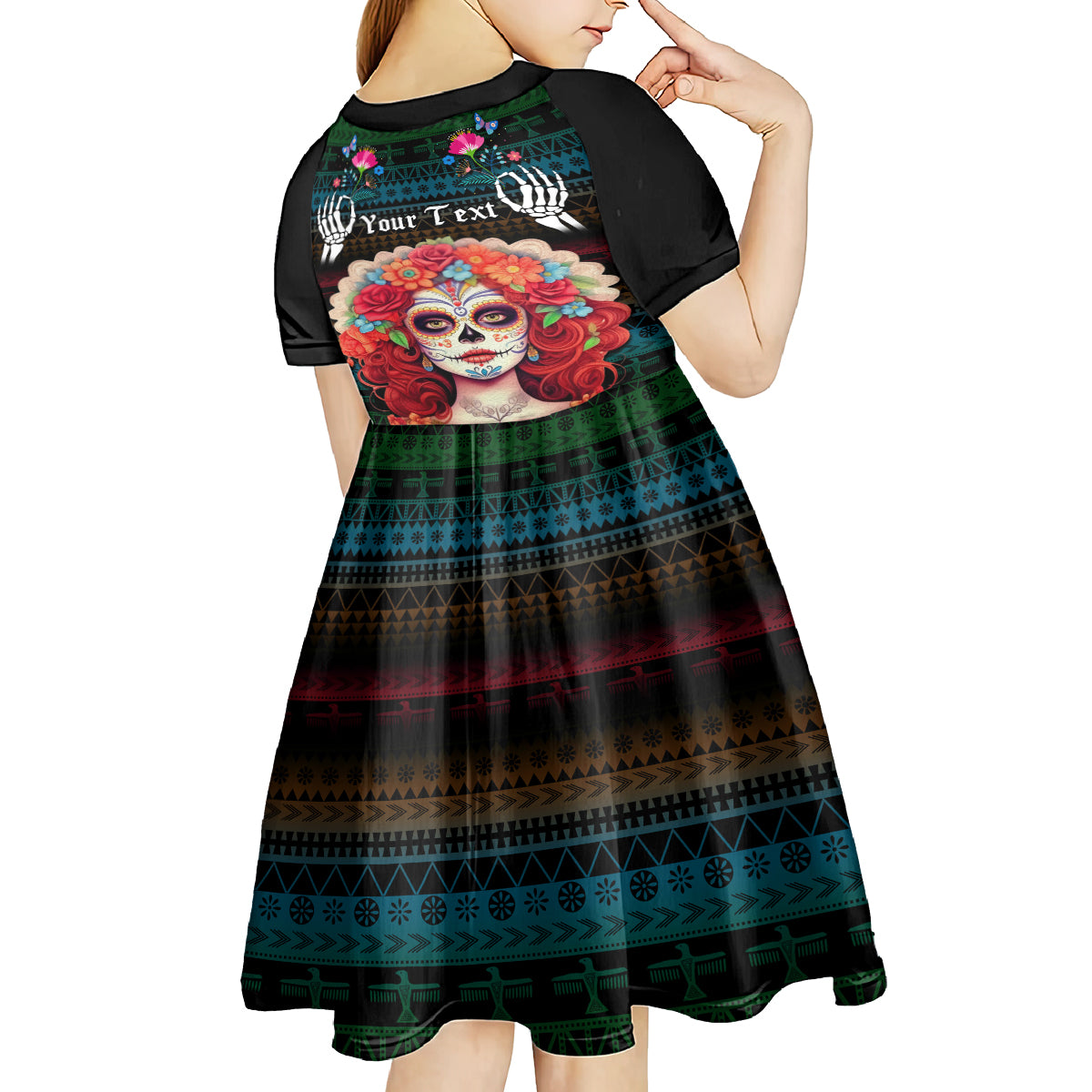 Personalised Mexico Day Of The Dead Kid Short Sleeve Dress Mexican La Catrina Dia de los Muertos - Wonder Print Shop