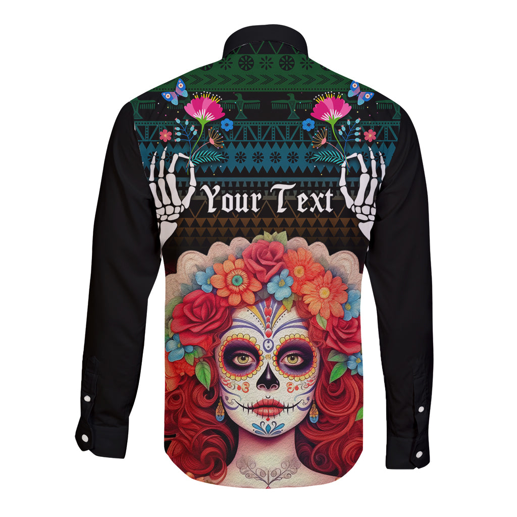 Personalised Mexico Day Of The Dead Long Sleeve Button Shirt Mexican La Catrina Dia de los Muertos - Wonder Print Shop