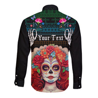 Personalised Mexico Day Of The Dead Long Sleeve Button Shirt Mexican La Catrina Dia de los Muertos - Wonder Print Shop