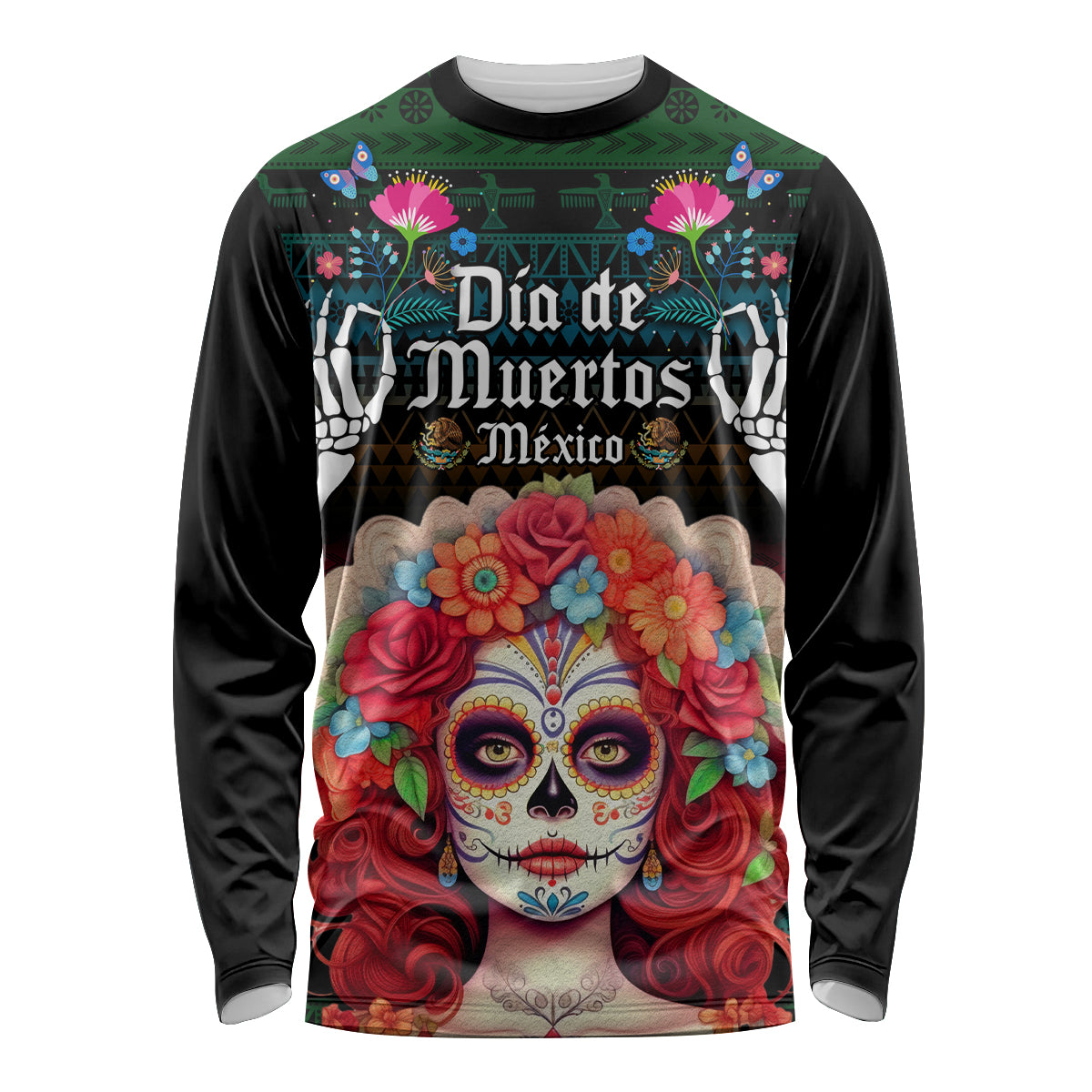 Personalised Mexico Day Of The Dead Long Sleeve Shirt Mexican La Catrina Dia de los Muertos - Wonder Print Shop