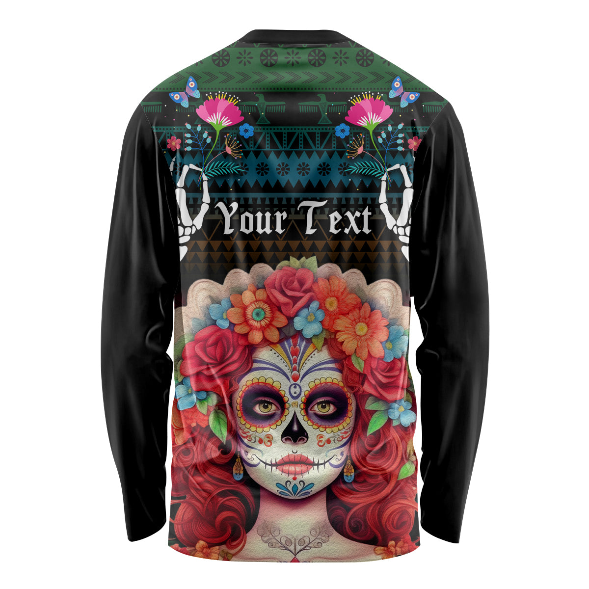 Personalised Mexico Day Of The Dead Long Sleeve Shirt Mexican La Catrina Dia de los Muertos - Wonder Print Shop