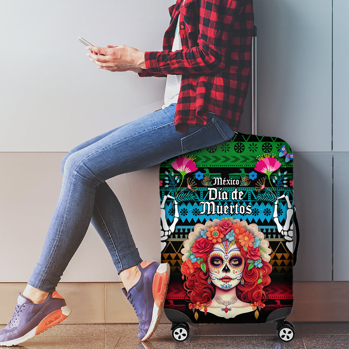Mexico Day Of The Dead Luggage Cover Mexican La Catrina Dia de los Muertos - Wonder Print Shop
