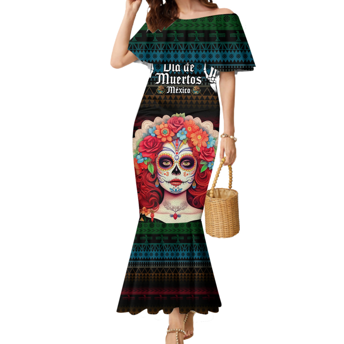 Personalised Mexico Day Of The Dead Mermaid Dress Mexican La Catrina Dia de los Muertos - Wonder Print Shop