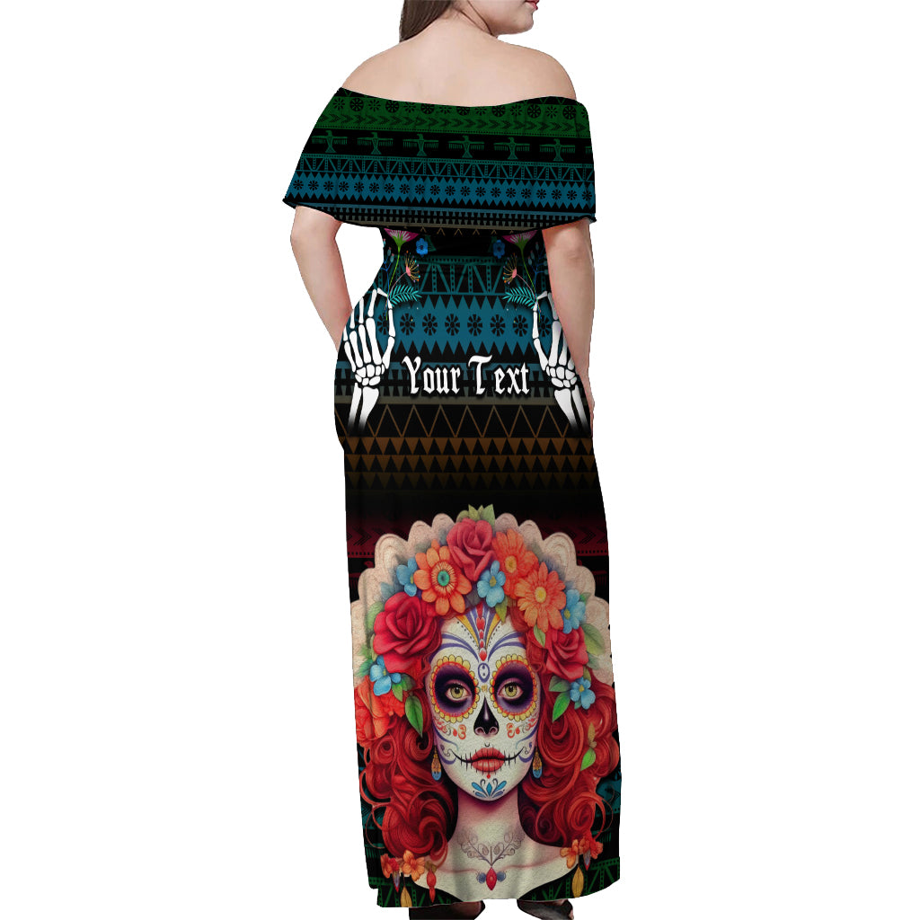 Personalised Mexico Day Of The Dead Off Shoulder Maxi Dress Mexican La Catrina Dia de los Muertos - Wonder Print Shop