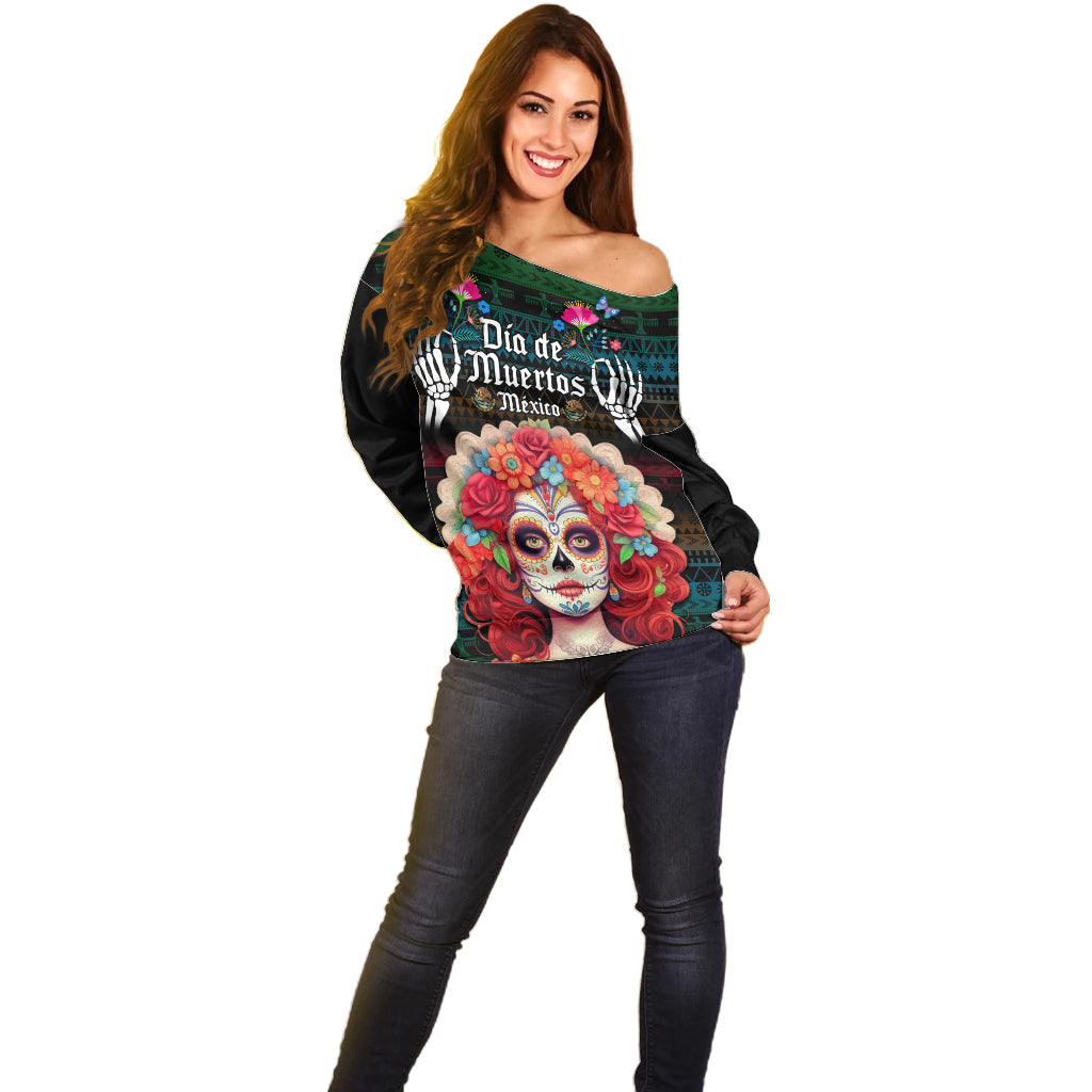 Personalised Mexico Day Of The Dead Off Shoulder Sweater Mexican La Catrina Dia de los Muertos - Wonder Print Shop