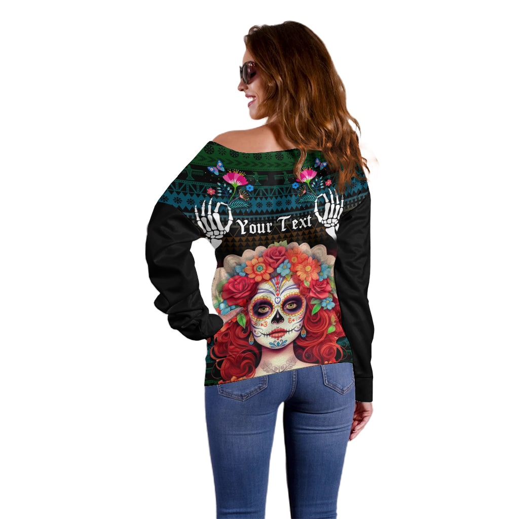 Personalised Mexico Day Of The Dead Off Shoulder Sweater Mexican La Catrina Dia de los Muertos - Wonder Print Shop
