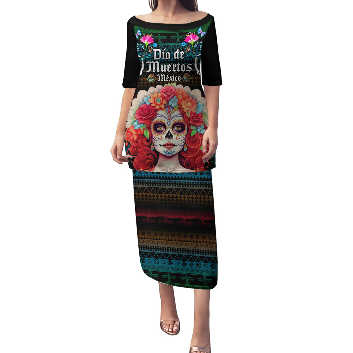 Personalised Mexico Day Of The Dead Puletasi Mexican La Catrina Dia de los Muertos - Wonder Print Shop