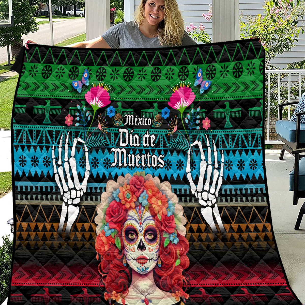 Mexico Day Of The Dead Quilt Mexican La Catrina Dia de los Muertos - Wonder Print Shop