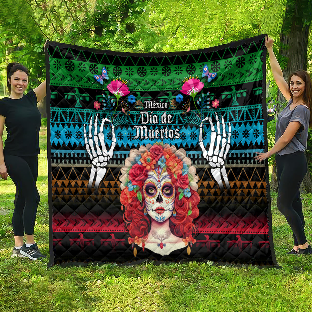 Mexico Day Of The Dead Quilt Mexican La Catrina Dia de los Muertos - Wonder Print Shop