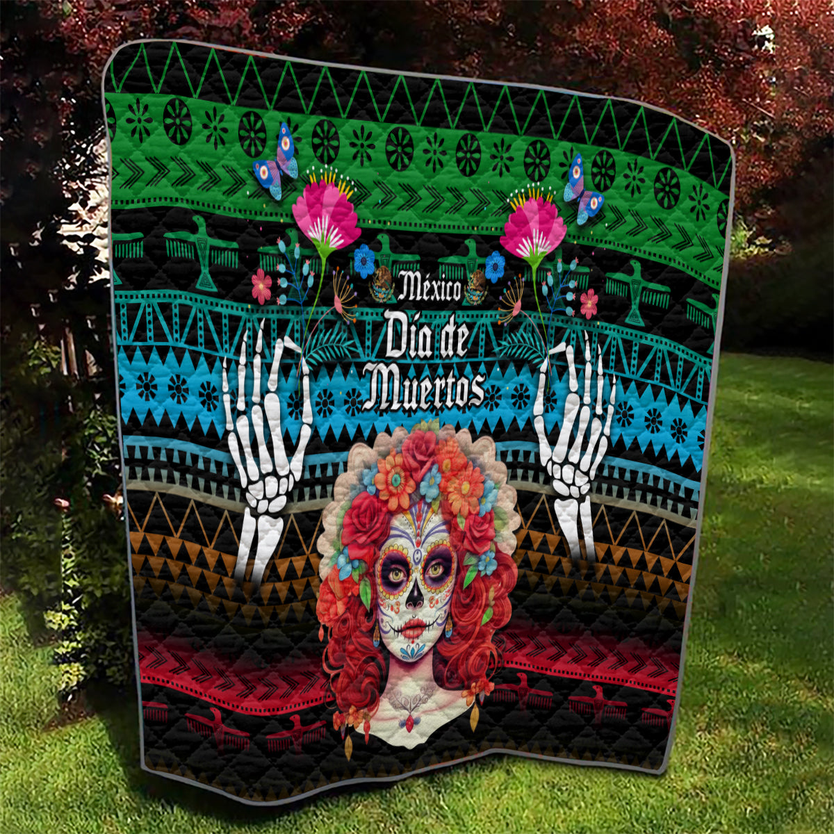 Mexico Day Of The Dead Quilt Mexican La Catrina Dia de los Muertos - Wonder Print Shop