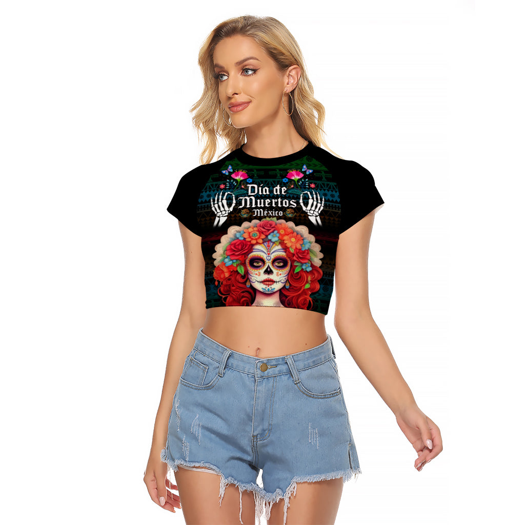 Personalised Mexico Day Of The Dead Raglan Cropped T Shirt Mexican La Catrina Dia de los Muertos - Wonder Print Shop