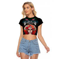 Personalised Mexico Day Of The Dead Raglan Cropped T Shirt Mexican La Catrina Dia de los Muertos - Wonder Print Shop