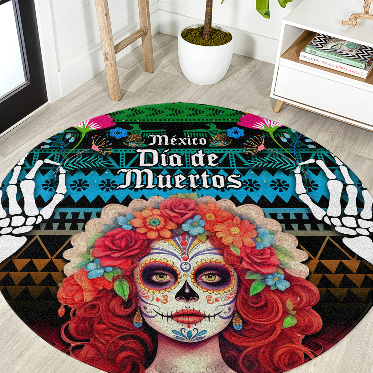 personalised-mexico-day-of-the-dead-round-carpet-mexican-la-catrina-dia-de-los-muertos