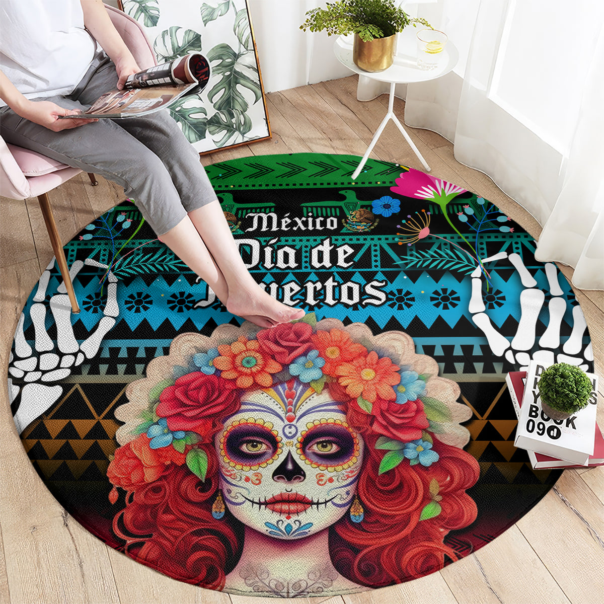 personalised-mexico-day-of-the-dead-round-carpet-mexican-la-catrina-dia-de-los-muertos