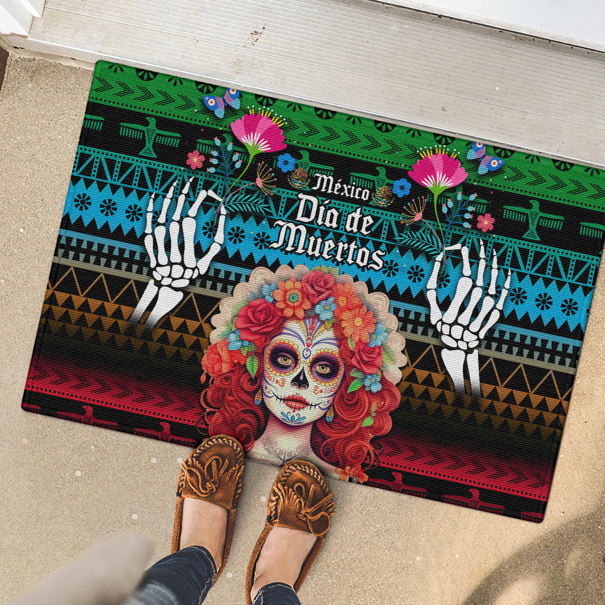 Personalised Mexico Day Of The Dead Rubber Doormat Mexican La Catrina Dia de los Muertos - Wonder Print Shop