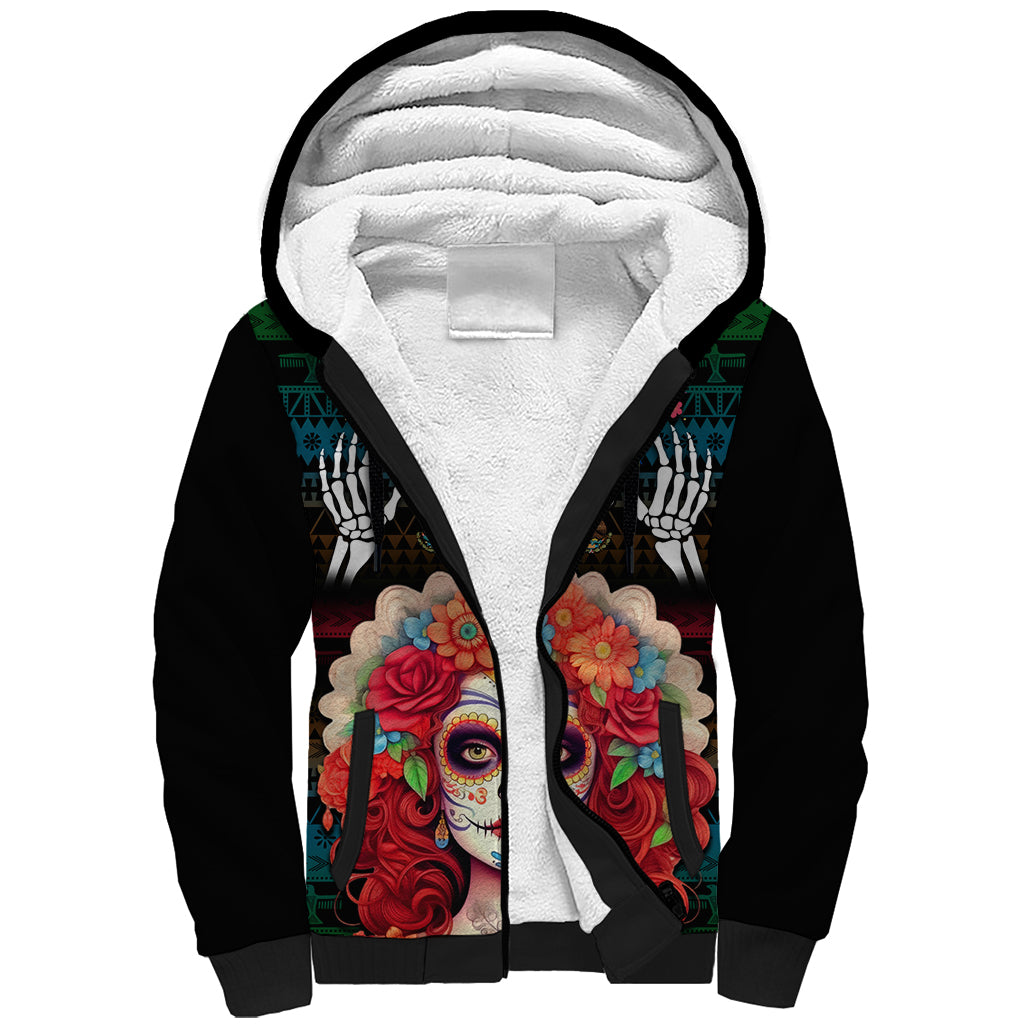 Personalised Mexico Day Of The Dead Sherpa Hoodie Mexican La Catrina Dia de los Muertos - Wonder Print Shop