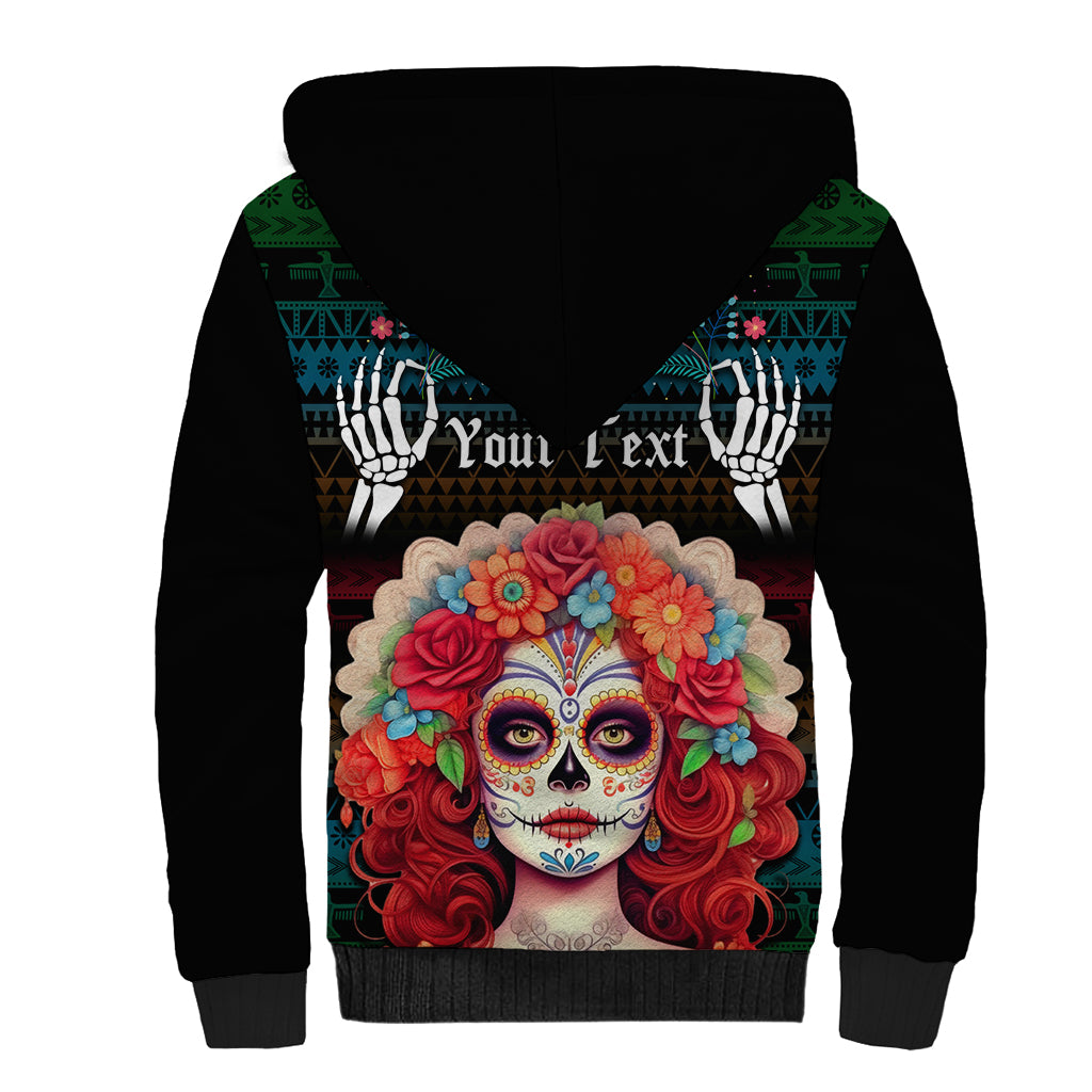 Personalised Mexico Day Of The Dead Sherpa Hoodie Mexican La Catrina Dia de los Muertos - Wonder Print Shop