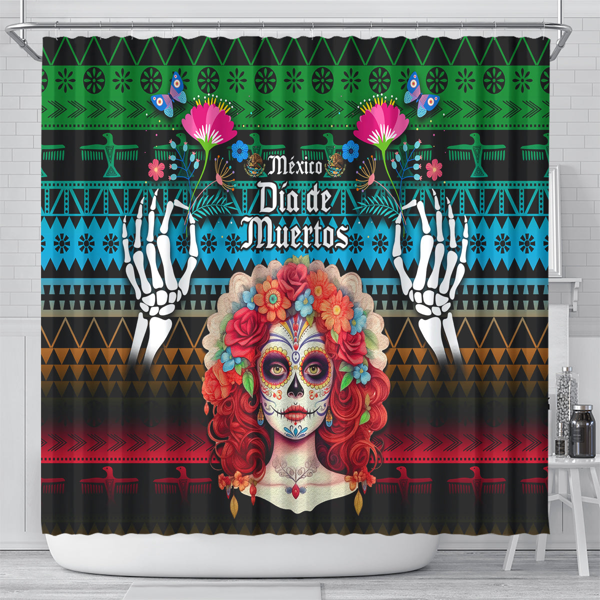 personalised-mexico-day-of-the-dead-shower-curtain-mexican-la-catrina-dia-de-los-muertos