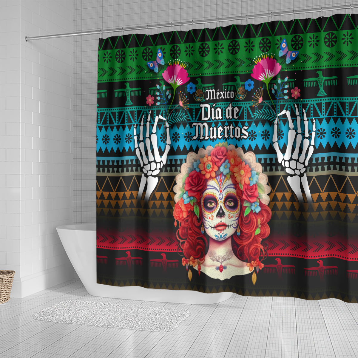 personalised-mexico-day-of-the-dead-shower-curtain-mexican-la-catrina-dia-de-los-muertos
