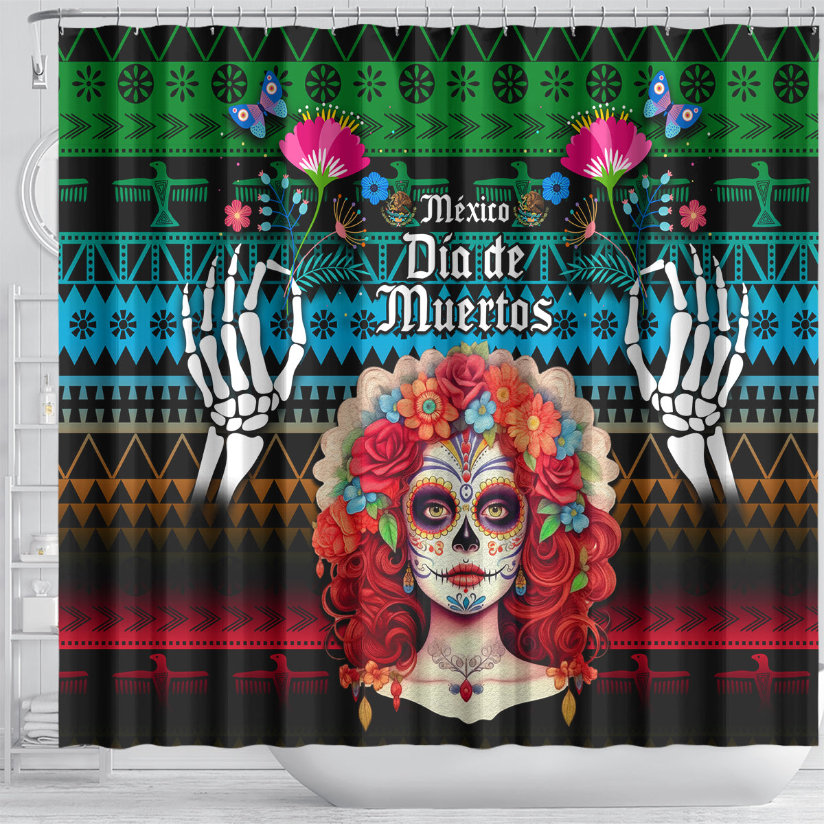 personalised-mexico-day-of-the-dead-shower-curtain-mexican-la-catrina-dia-de-los-muertos