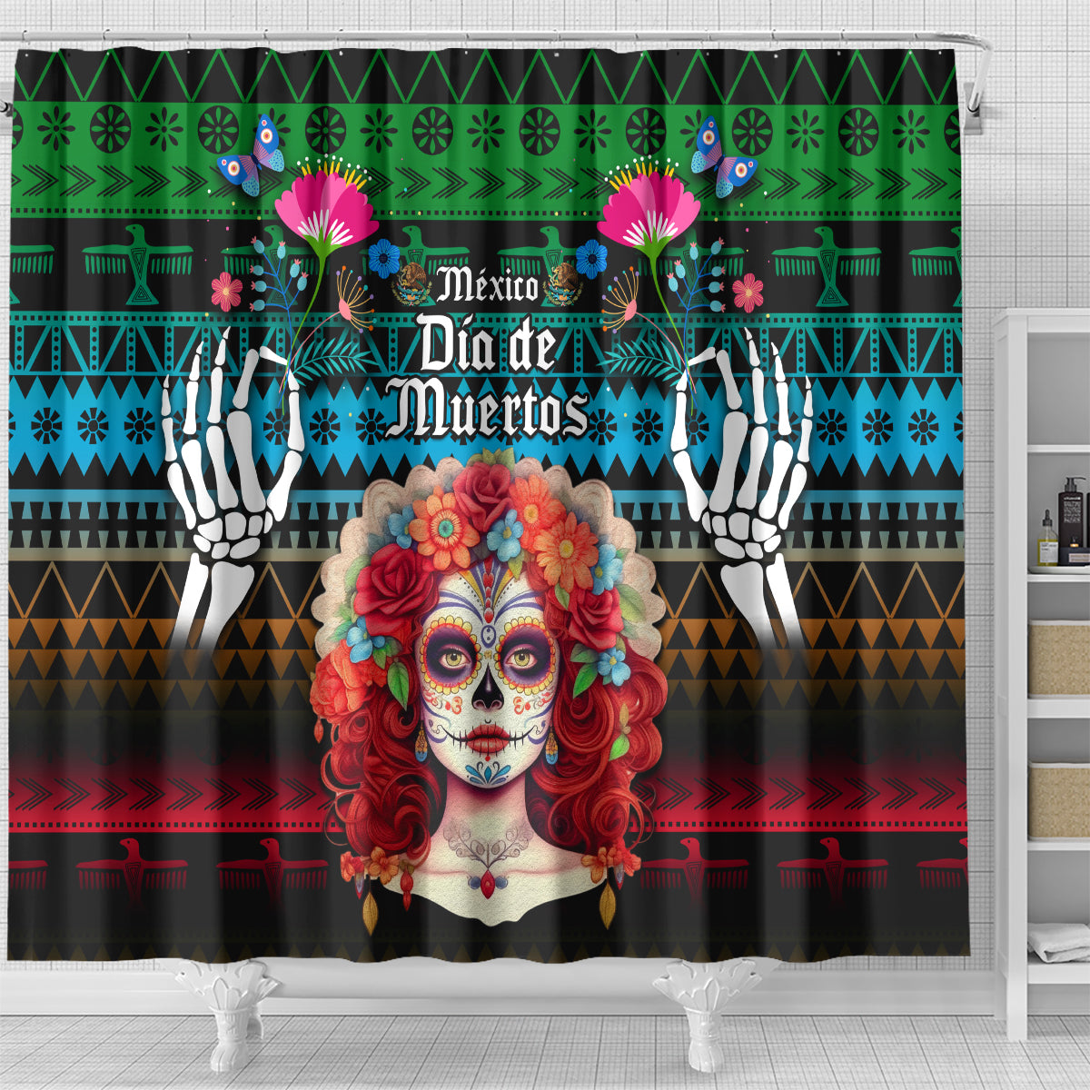 personalised-mexico-day-of-the-dead-shower-curtain-mexican-la-catrina-dia-de-los-muertos
