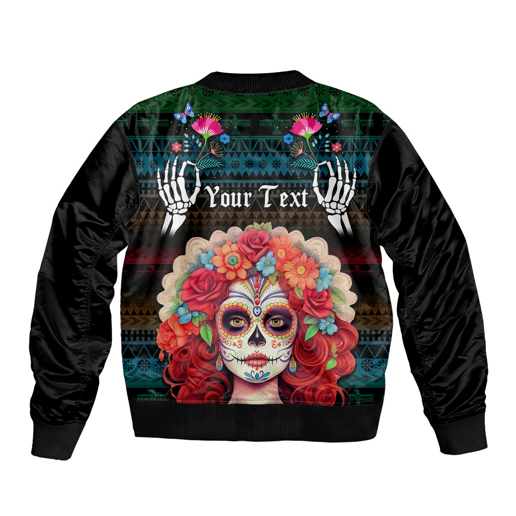 Personalised Mexico Day Of The Dead Sleeve Zip Bomber Jacket Mexican La Catrina Dia de los Muertos - Wonder Print Shop