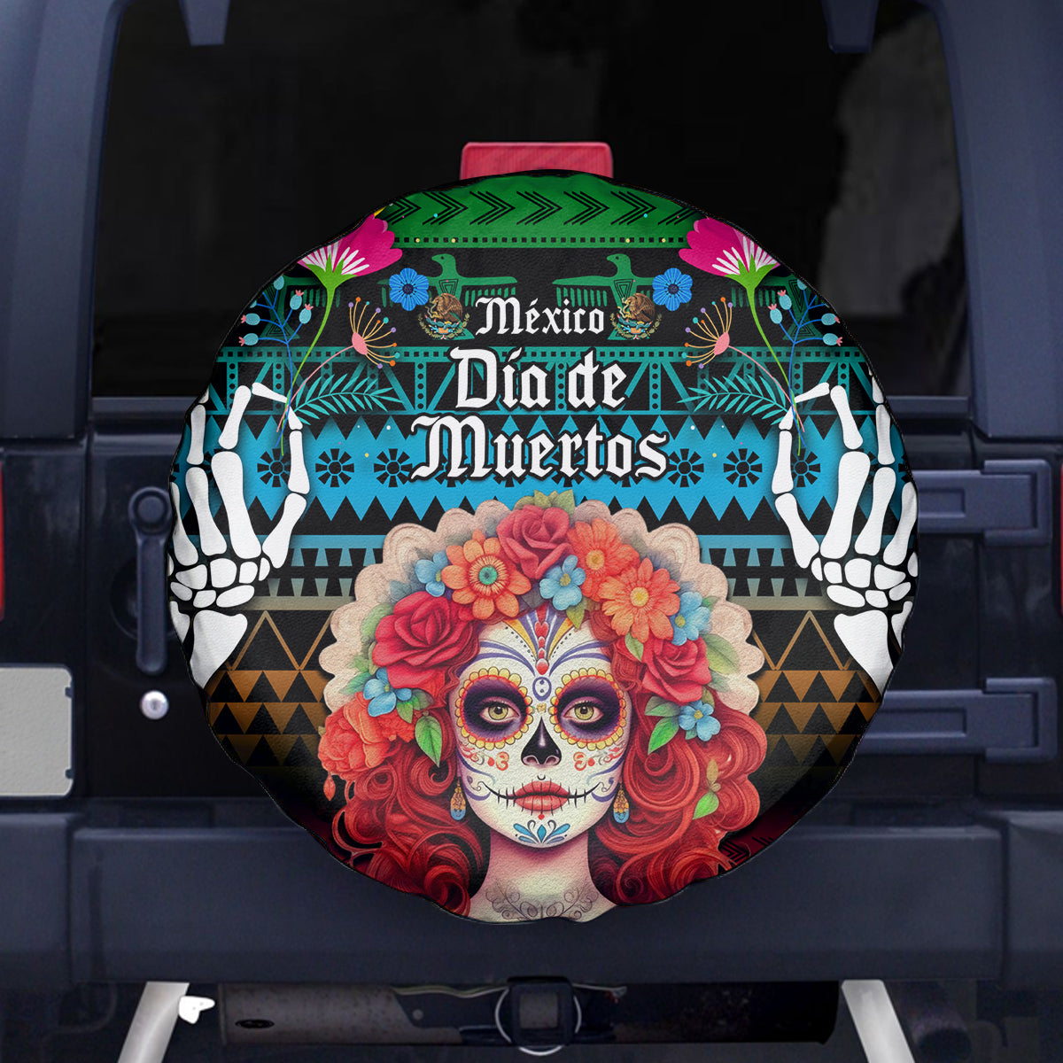 Mexico Day Of The Dead Spare Tire Cover Mexican La Catrina Dia de los Muertos - Wonder Print Shop