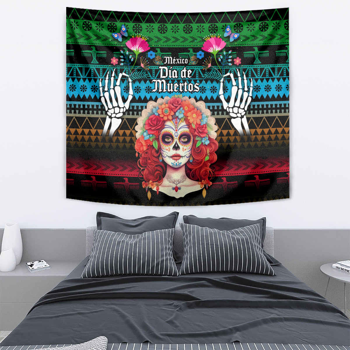 Mexico Day Of The Dead Tapestry Mexican La Catrina Dia de los Muertos - Wonder Print Shop