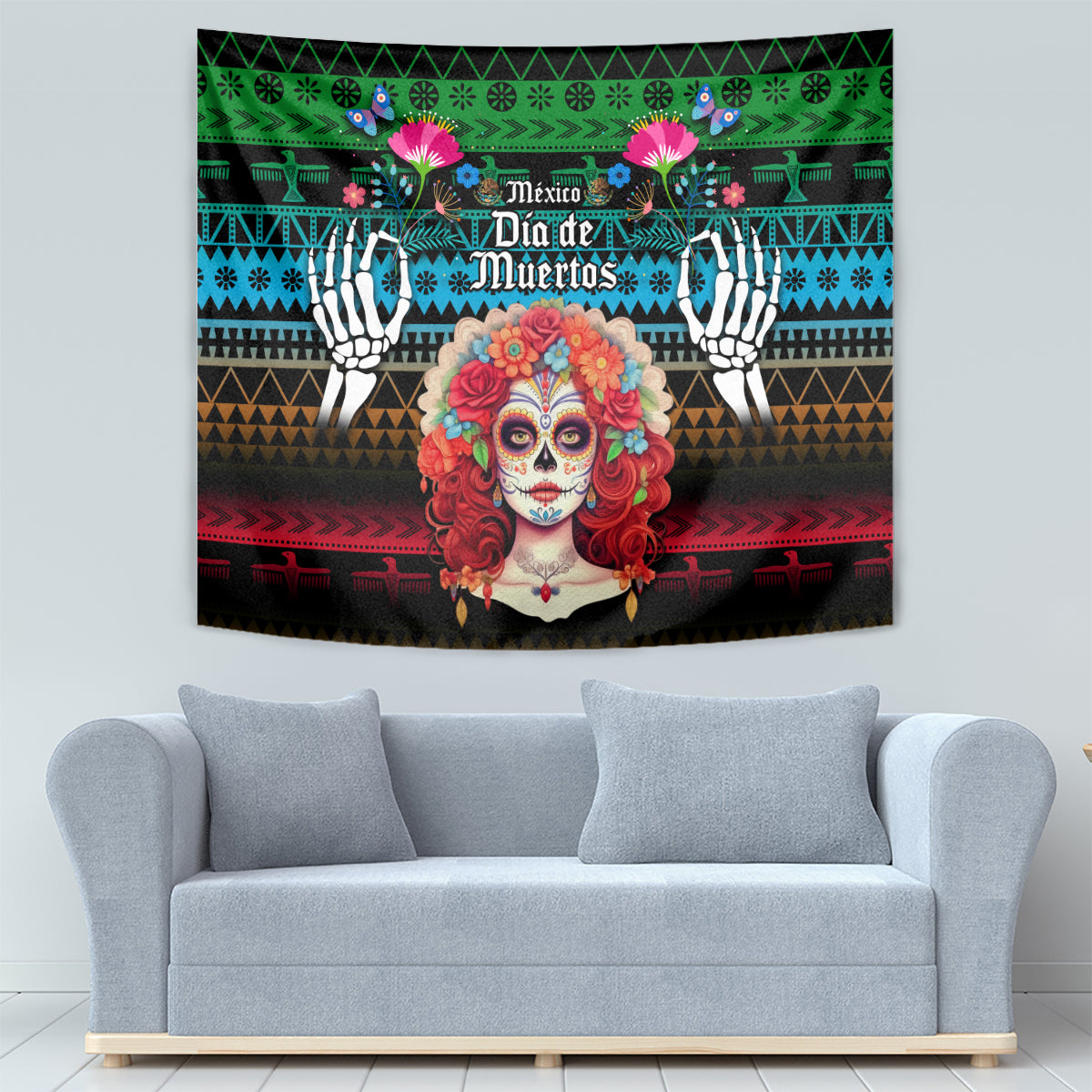 Mexico Day Of The Dead Tapestry Mexican La Catrina Dia de los Muertos - Wonder Print Shop