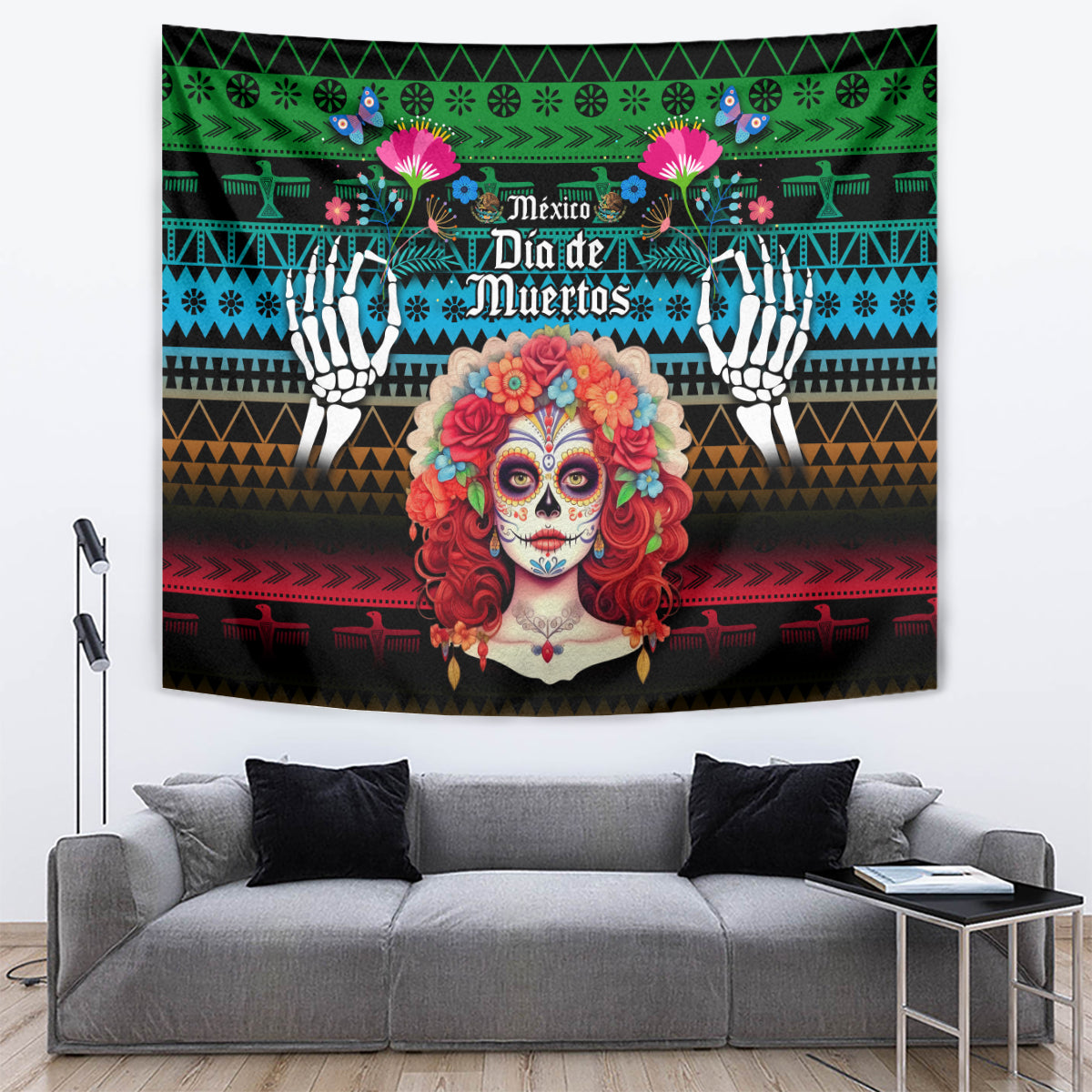 Mexico Day Of The Dead Tapestry Mexican La Catrina Dia de los Muertos - Wonder Print Shop
